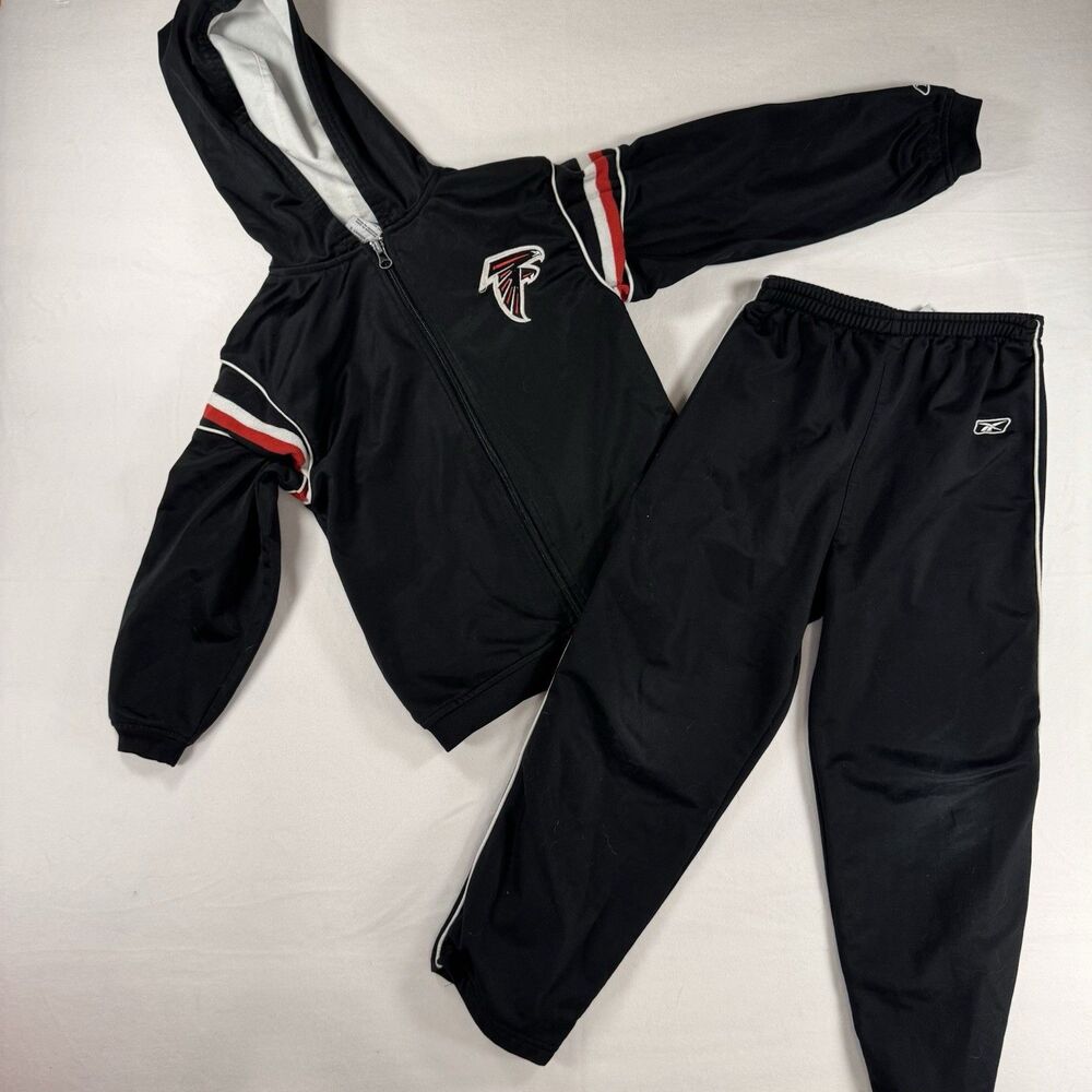 Reebok NFL Atlanta Falcons Youth Large Sz 7 Tracksuit Hoodie Black Full Zip Logo